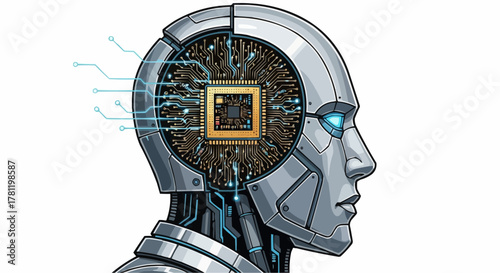 AI robot with digital circuits inside the head 