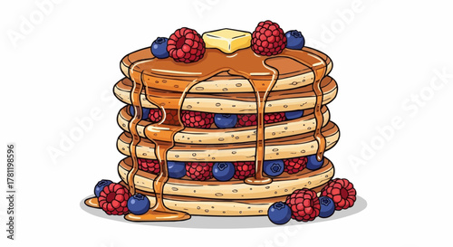 Pancake stack with berries and butter 
