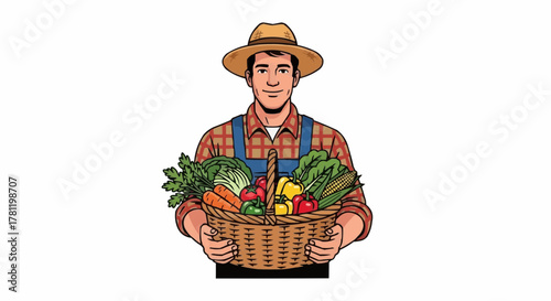 Farmer with basket of fresh harvest.