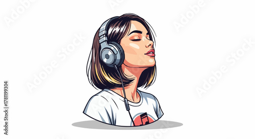 Woman Listening Music with Headphone.