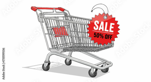 shopping cart with a sale tag.