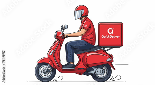 Courier riding a scooter delivering parcel