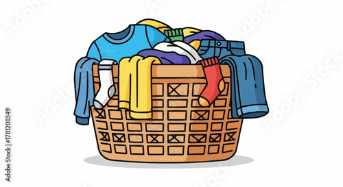 Laundry basket full of clothes.