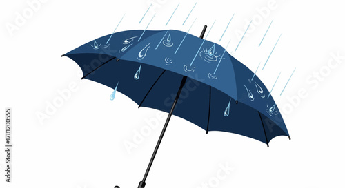 A blue umbrella in the rain.