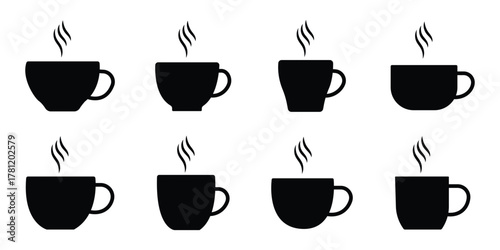 set of black vector various Coffee Mug Silhouette Design . Coffee Mug Silhouette 