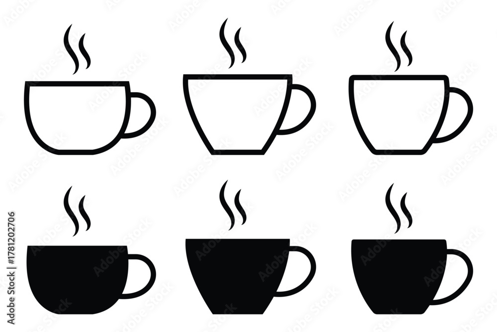 Obraz premium set of black vector various Coffee Mug Silhouette Design . Coffee Mug Silhouette 