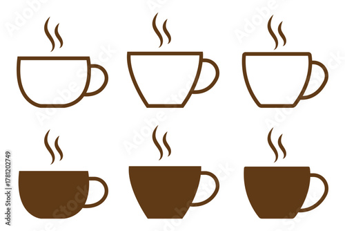 Coffee and Tea Cup Icons. Minimal Line Style, Barista Drink Vector Set. Coffee icon line design.