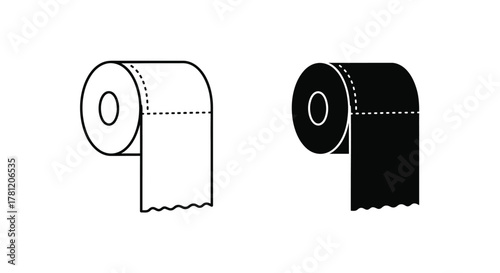 Toilet paper roll icon set in line art and solid glyph styles for bathroom hygiene
