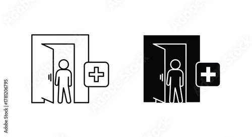Adding or inviting a person to enter a doorway - line art icon vector illustration design