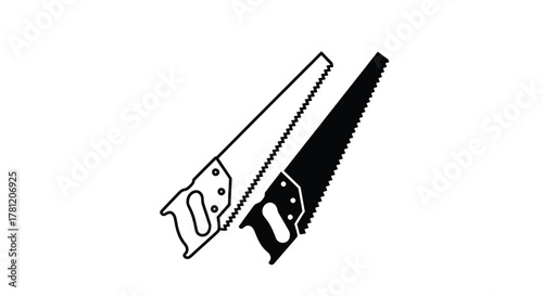 Simple handsaw tool icons in black silhouette and outline style for woodworking or construction projects