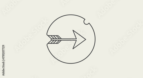 A minimalist line art illustration of an arrow pointing right, partially enclosed within an incomplete circle, set against a light background.