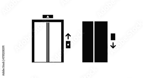 Elevator Icons Simple black and white illustrations representing upward and downward movement