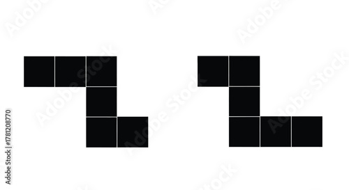 Abstract geometric black block shapes arranged in L-form patterns on a pristine white background
