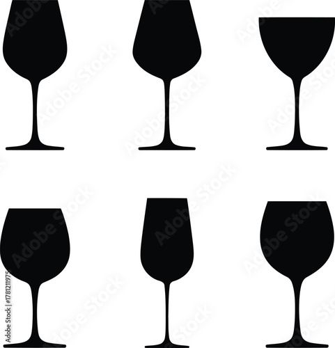 Wine Glasses Silhouettes Collection Diverse Designs of Elegant Glassware for Various Wines