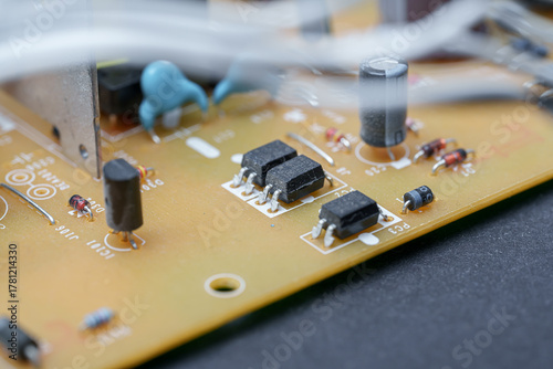 Fotografie Inside view revealing electrical components assembled on a circuit board, showca