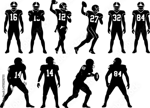 American Football Players Silhouette Set