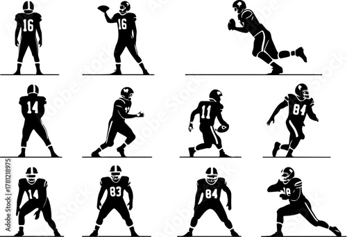 American Football Players Silhouette Set