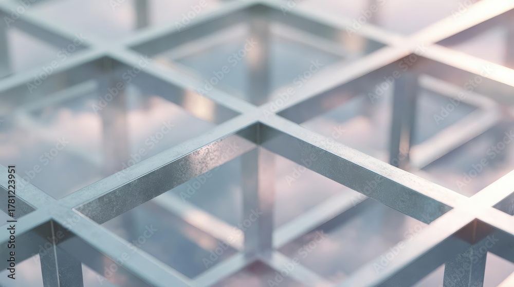 Obraz premium Close-up of a geometric pattern made up of multiple interlocking metal bars. the bars are arranged in a diamond shape, creating a lattice-like design.