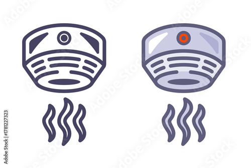 Black smoke detector icon on the ceiling. Flat illustration.