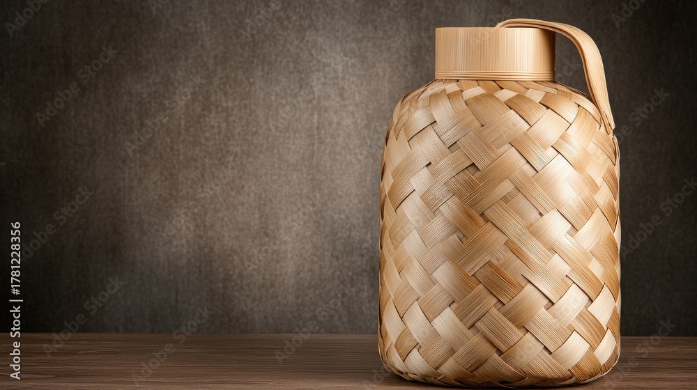 Obraz premium Woven basket-shaped lantern with a handle emits soft light, creating a warm and inviting atmosphere perfect for Chinese New Year festivities