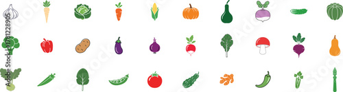 Collection of colorful hand drawn vegetables and fruits