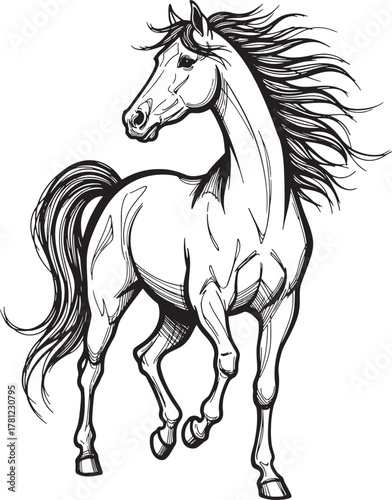 Galloping Spirit: Detailed Hand-Drawn Horse Vector in a Dynamic Pose