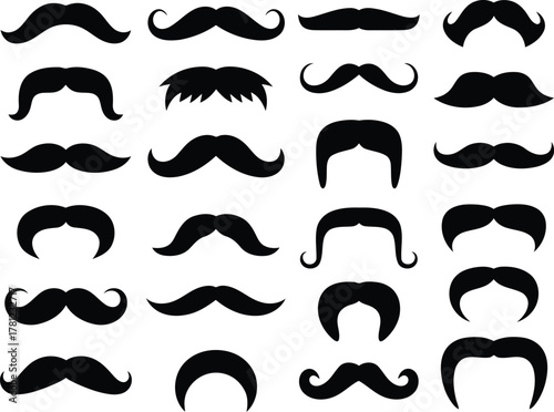 Collection of Black Mustache Silhouettes in Various Shapes and Styles Art