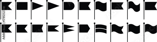 Diverse Black Flag Icon Set Varied Shapes and Designs for Applications