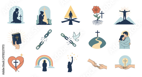 Christian symbols and religious illustrations for faith based designs and spiritual concepts artwork use images