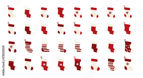 Festive holiday stocking collection vector art for christmas decoration and seasonal celebration design