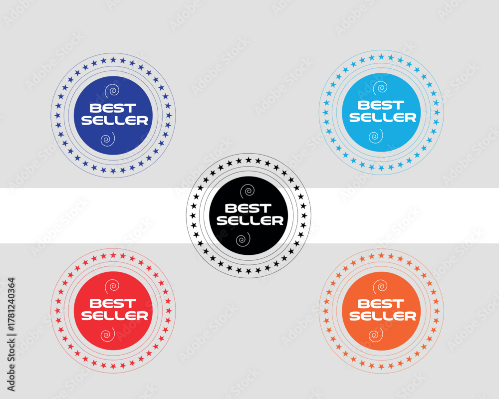 Obraz premium set of vector stickers, best seller badge design, ribbon grunge best seller stamp 5 badge editable.