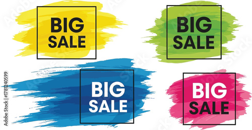Colorful big sale brush stroke banners