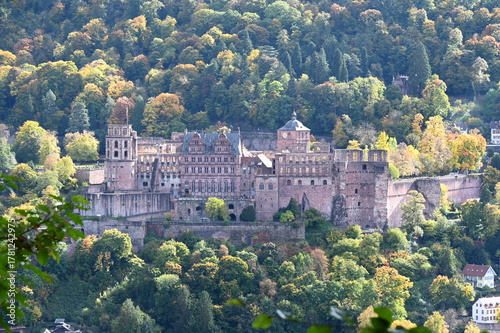 Blick auf das herbstliche Heidelberg mit der Schloßruine