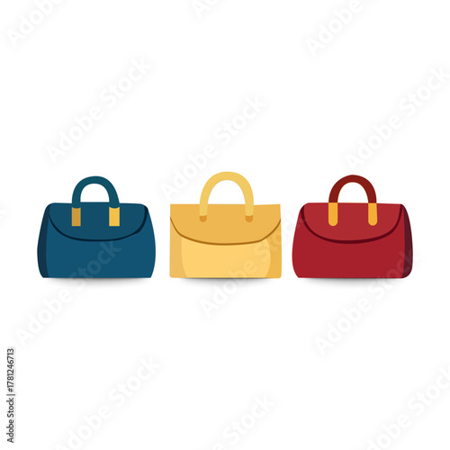 Three colorful handbags, a collection of fashion accessories