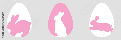 Easter egg hunt. Easter rabbit set. Bunny outline vector illustration. Bunny rabbit cut out on easter egg isolated.