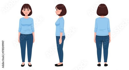 Vector illustrations of female characters in various looks