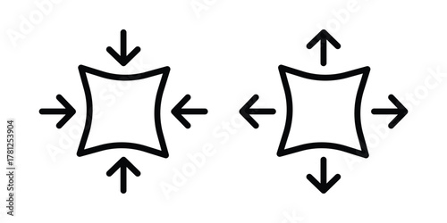 Stretching vector icon set in black outline.  Stretch Fabric Outline Collection Set. stretch material, material, hand, elasticity, stretch, flexibility icon.