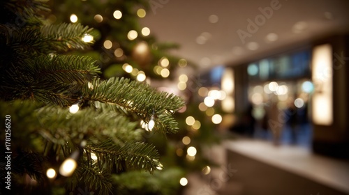 Twinkling fairy lights drape a pine, echoing Yule warmth and Festivus whimsy in a cozy urban embrace
