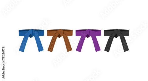Colorful martial arts belts set in flat design