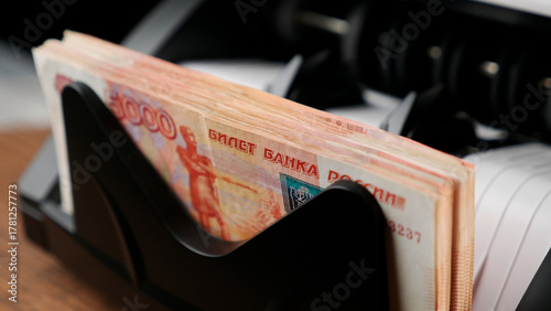 Russian Banknotes in Money Counting Machine
