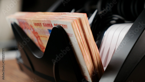 Russian Banknotes in Money Counting Machine