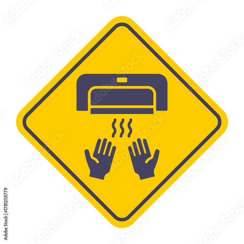 Black hand dryer icon in the toilet. Flat illustration.