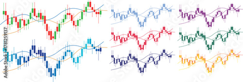 Stock trading candlestick chart set with moving average line vector