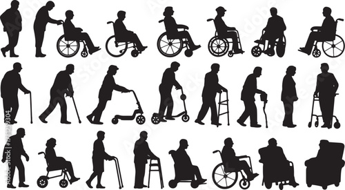 Senior and Disability Silhouettes – Wheelchair, Walker, and Scooter Icons