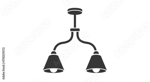 Simple black and white illustration of a two headed chandelier silhouette