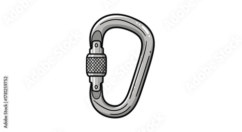Illustration of a Silver Screw Lock Carabiner Clip for Climbing and Safety Gear
