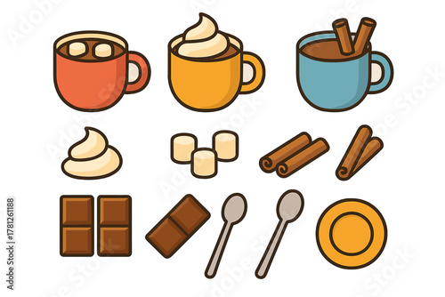 Wallpaper Mural Warm winter drinks assortment with hot cocoa mugs, whipped cream, and marshmallows Torontodigital.ca