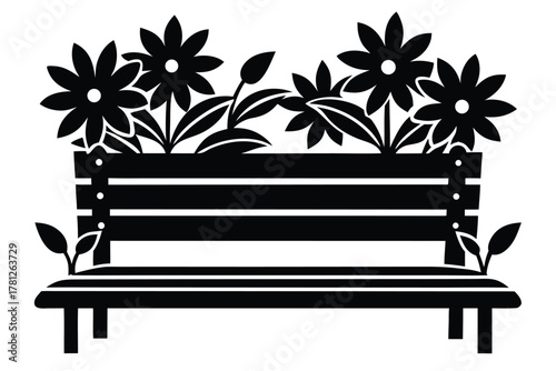 garden bench with flowers vector icon silhouette