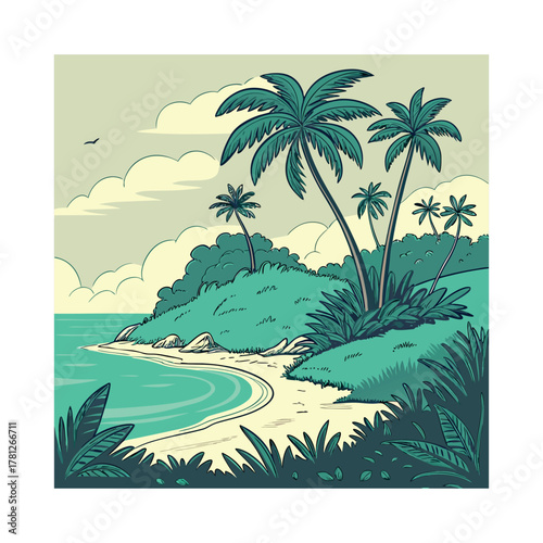 Background scene with coconut trees on island