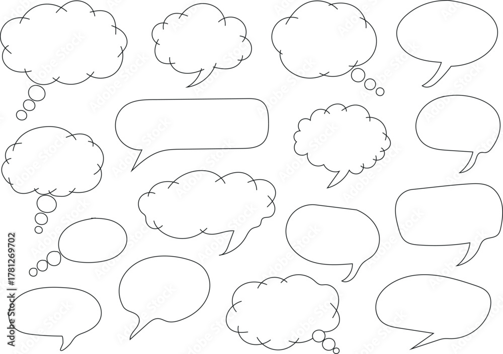 Obraz premium Collection of handdrawn speech bubbles thought clouds in various shapes sizes